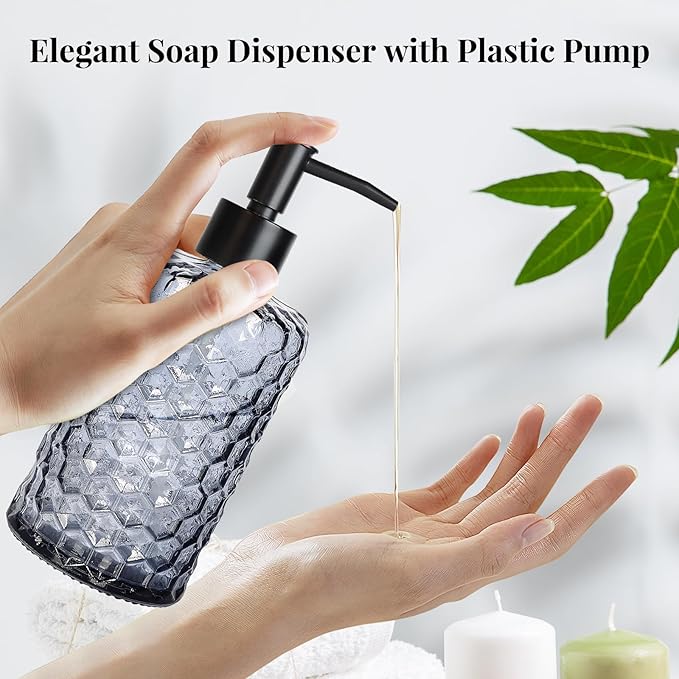 Clear Charcoal Blue Glass Soap Dispenser - Image 3