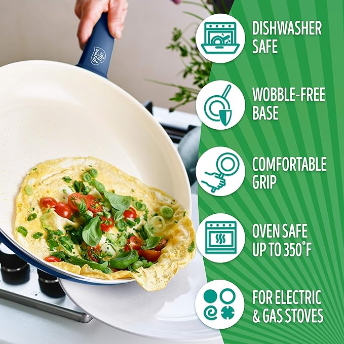 GreenLife Soft Grip Healthy Ceramic Nonstick 12 Piece Cookware Pots and Pans Set - Image 5