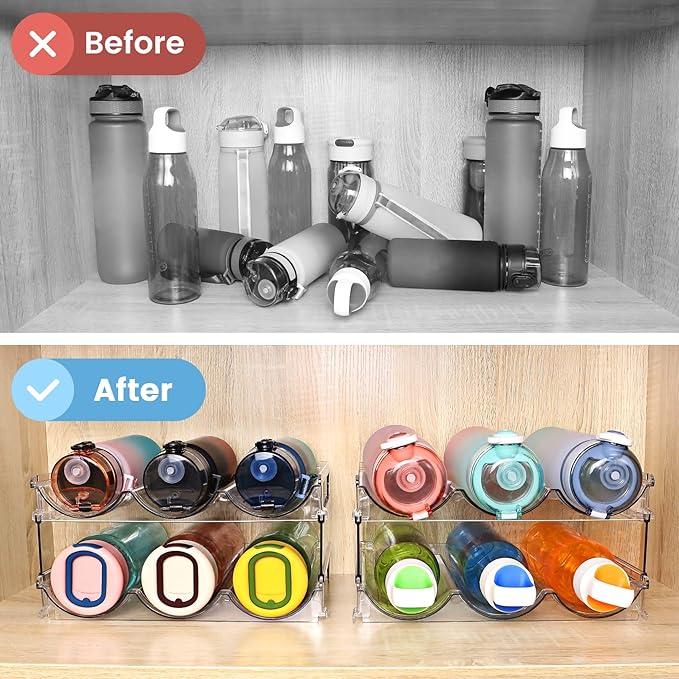 spospo Water Bottle Organizer for Cabinet, 4 Pack Water Bottle Organization and - Image 4