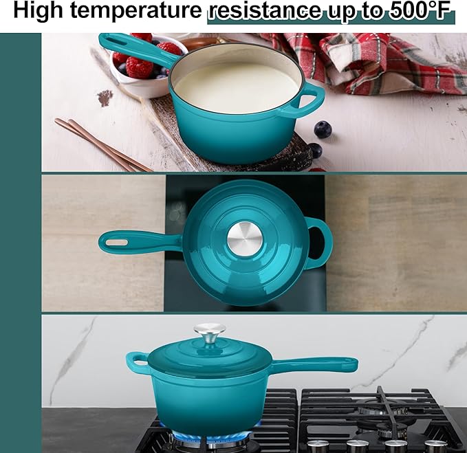2 Quart Saucepan with Lid, Leonyo Enameled Cast Iron Sauce Pan, Cast Iron Pot - Image 4