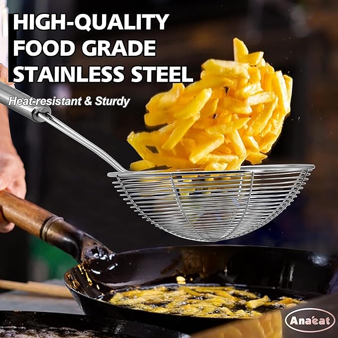 Anaeat 5.3" Stainless Steel Spider Skimmer, Professional Kitchen Pasta Strainer - Image 2