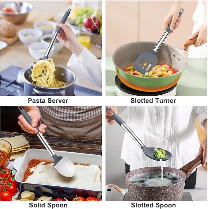 TeamFar Silicone Cooking Utensils Set, Turner/Spoon/Pasta Server - Image 4
