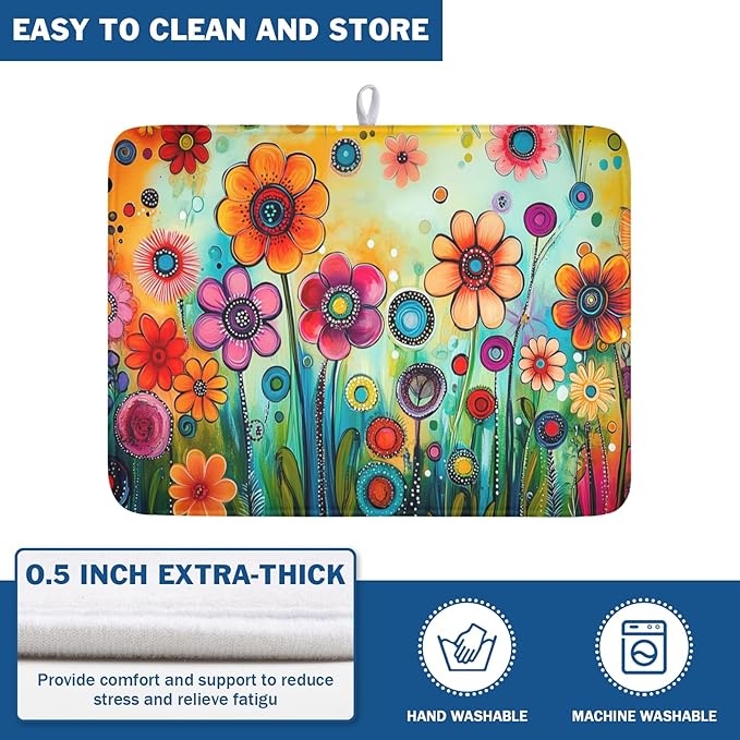 Abstract Colorful Floral Dish Drying Mat - Image 5