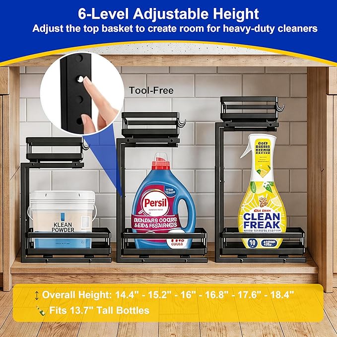 Under Sink Organizer, Dual-Rail Ball-Bearing, Under Kitchen Sink Organizer - Image 3