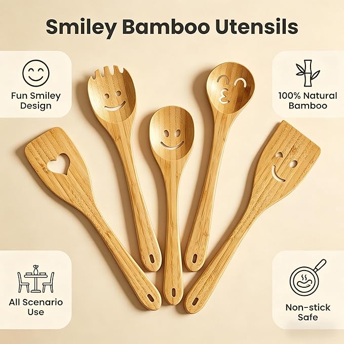 Fun Wooden Spoons for Cooking 5 Piece - Image 5