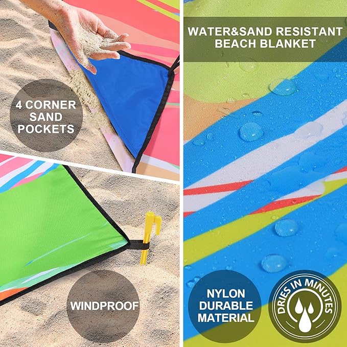 HIHOHO Beach Blanket Waterproof Sandproof Extra Large Beach Mat 79" X - Image 3