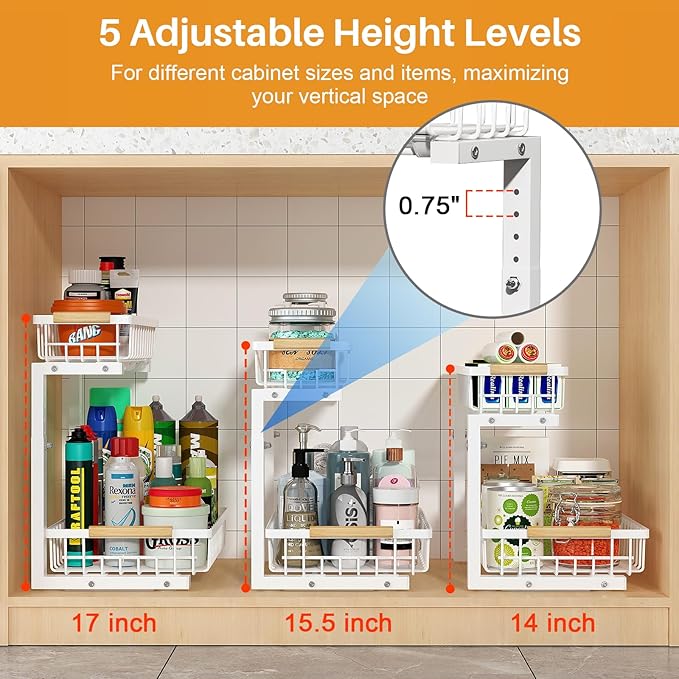 REALINN Under Sink Organizer, Height Adjustable Under Sink Organizers and - Image 5