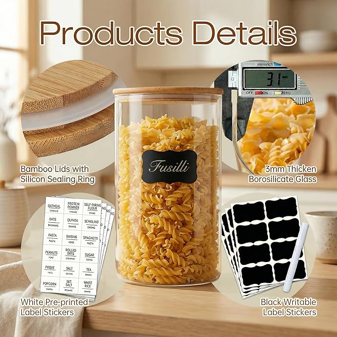 45oz - 3 Pack Glass Jars with Bamboo Lids, Glass Pantry Storage Containers with - Image 4