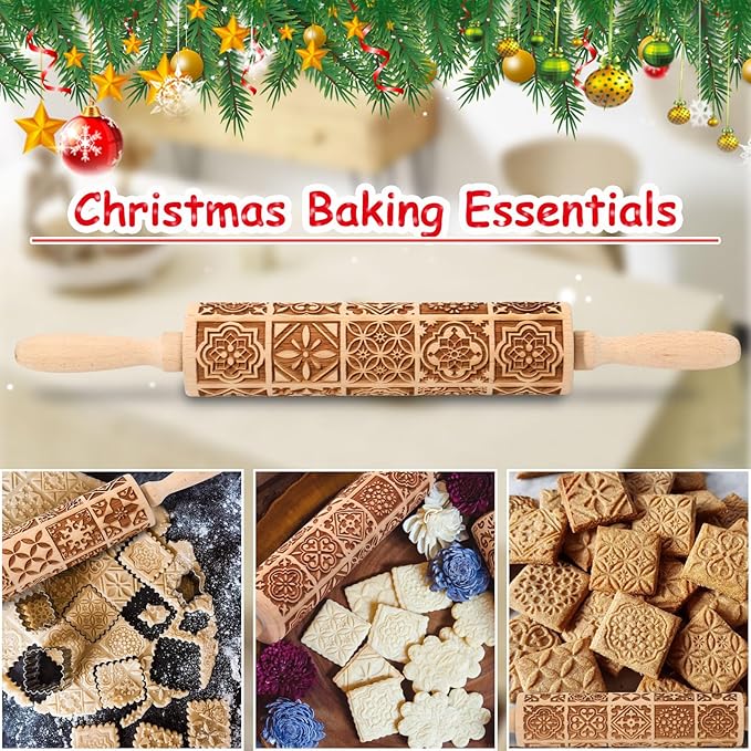 Christmas Embossed Rolling Pin for Baking Cookies Embossing Rolling Pins - Image 6