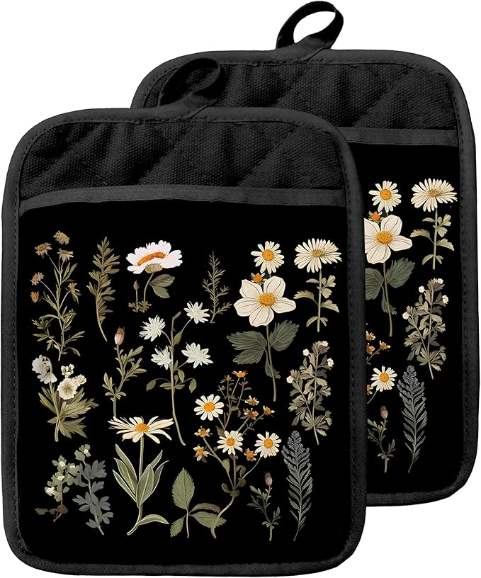 Dark Floral Botanical Pot Holders by Unknown