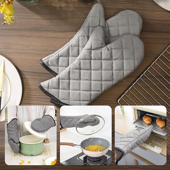 ARCLIBER Oven Mitts 2 Pairs of Quilted Terry Cloth Cotton Lining, Extra Long - Image 6