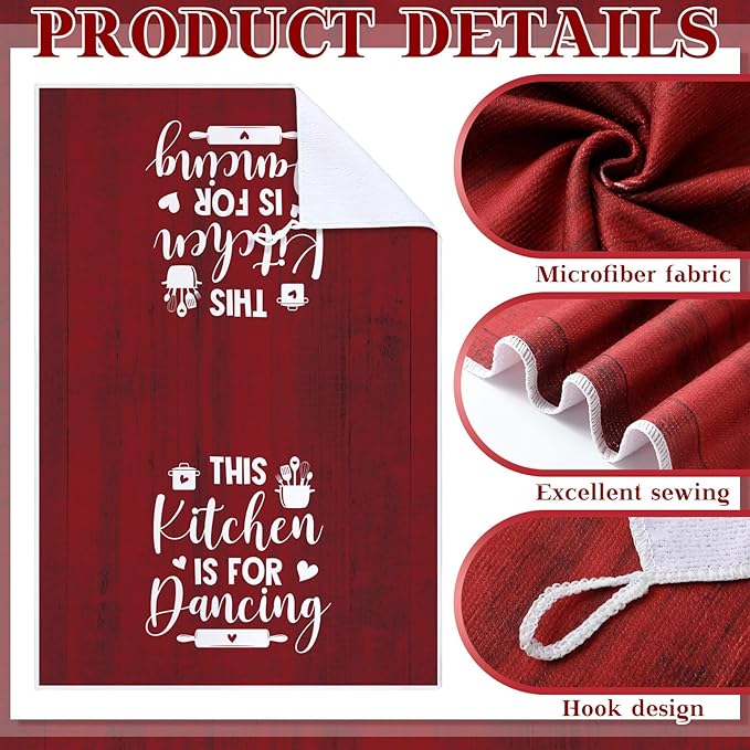 12 Pcs Farmhouse Kitchen Decor Sets 4 Red Kitchen Hand Towels 4 Dish Clothes 2 - Image 4