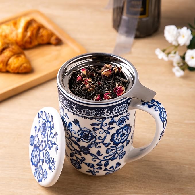 AmorArc Porcelain Tea Mug with Infuser and Lids, 18 Oz Coffee Cup Strainer with - Image 3