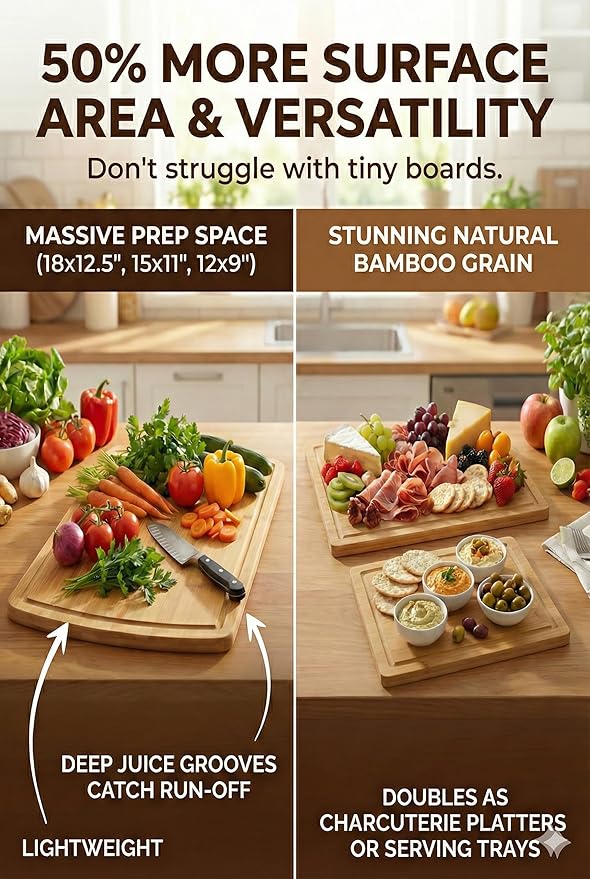 GREENER CHEF Glue-Free Surface Organic Bamboo Wood Cutting Board 3-Piece Set – - Image 5