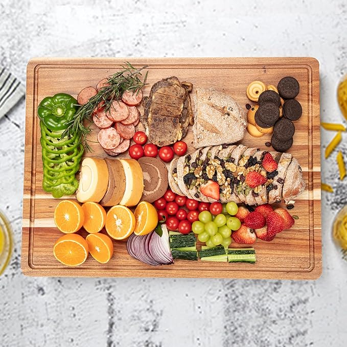 20 Inch Large Acacia Wood Cutting Board 1.5" Thick, Reversible Wooden Cutting - Image 8