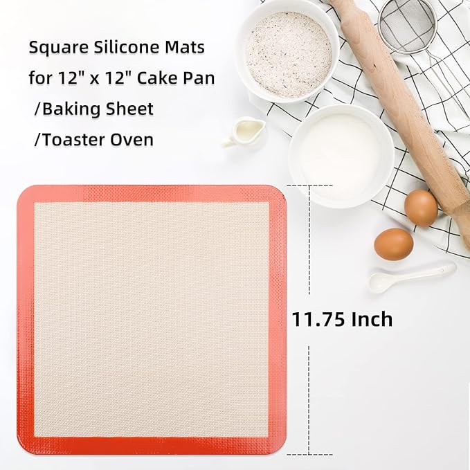 Square Silicone Baking Mats for 12 Inch Cake Pan/12x12 Cheesecake Pan/Toaster - Image 2