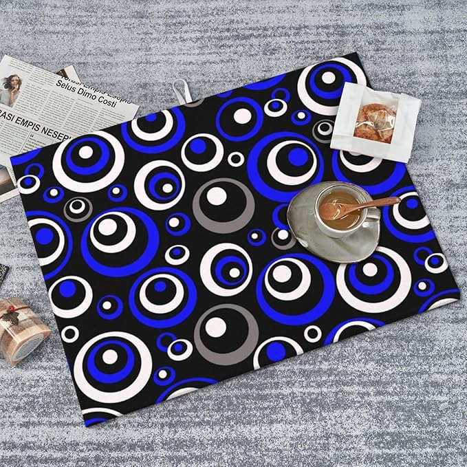 Blue Black White Geometric Circle Dish Drying Mat - Image 3