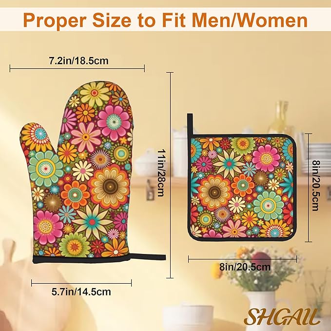Mandala Flower Pattern Oven Gloves and Hot Pads Set - Image 3