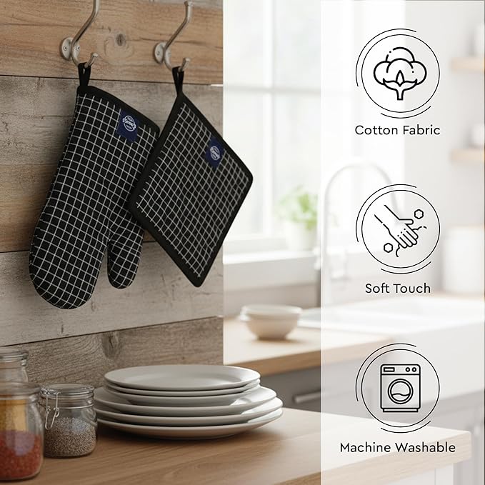 Encasa XO Heat Resistant 100% Cotton Oven Glove & Potholder Set - Image 3