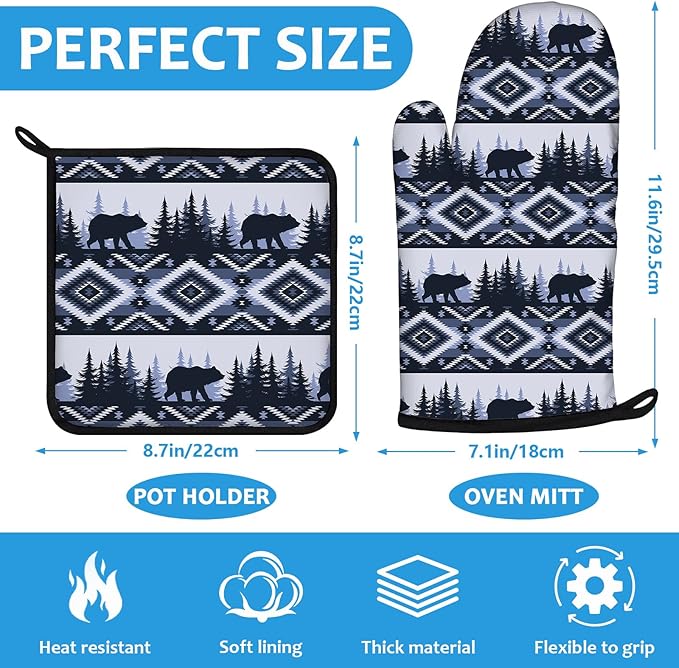 Vintage Rustic Bear Oven Mitts and Pot Holders Sets Heat Resistant 4Pcs - Image 2