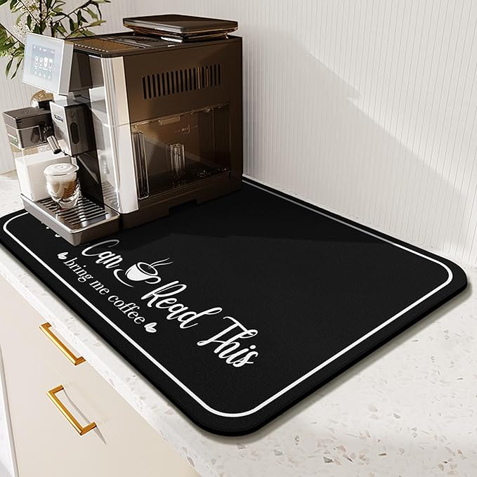 Coffee Bar Mat for Countertops 23inx15in, Absorbent Hide Stain Anti-Slip Cafe by Kuyig+Home
