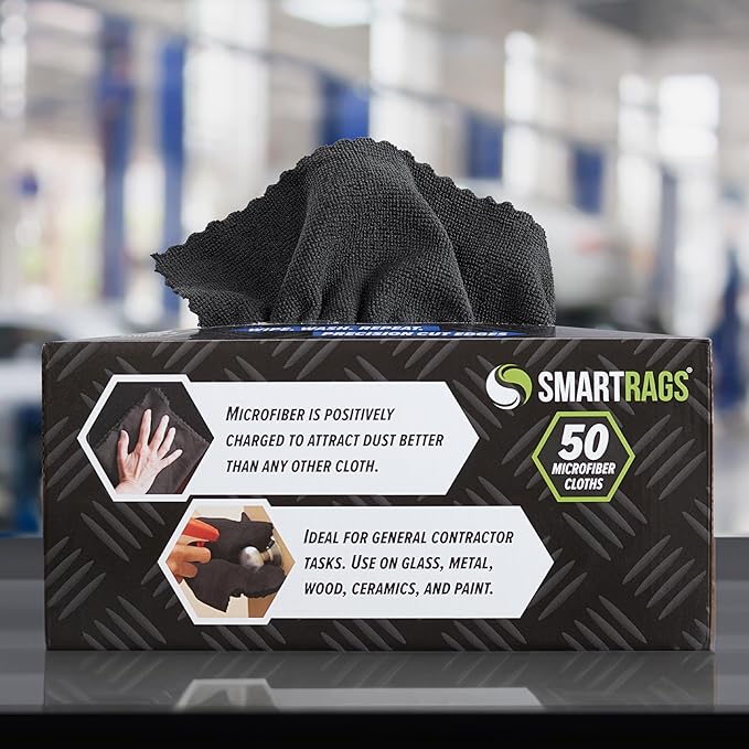 Arkwright Smart Rags in Box - (Pallet of 14400) Lint Free Microfiber Cleaning Cloth, Scratch & Streak-Free, Dispensable Wash Towels for Cars, Window Glass, and Auto Shop, 12 x 12 in, Black