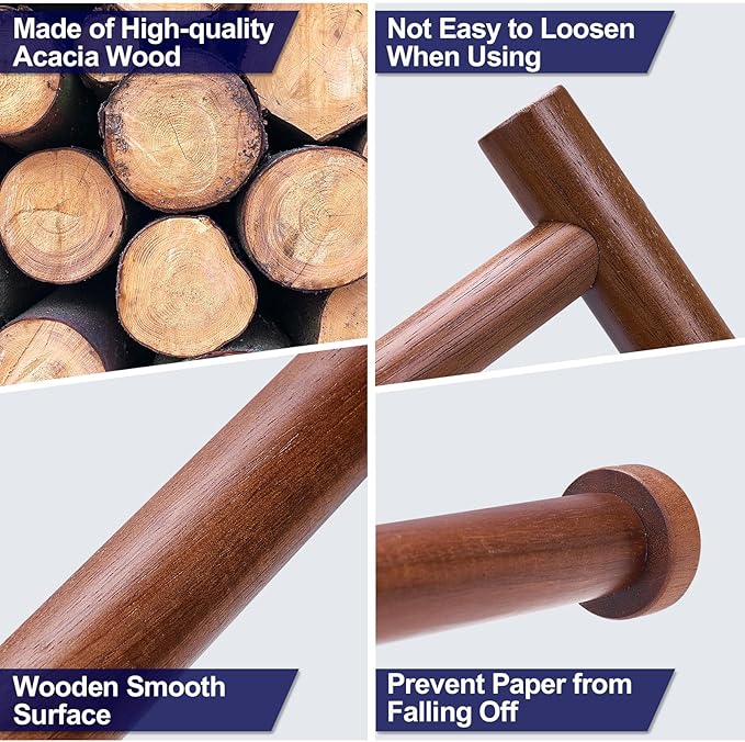 Wooden Paper Towel Holder for Kitchen, Adhesive Acacia Wood Paper Towel Holders - Image 6