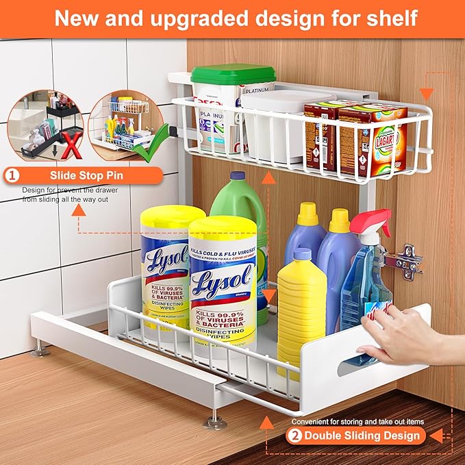 Dataroad Under Sink Organizers And Storage Pull Out Cabinet Organizer 2 Tier - Image 2