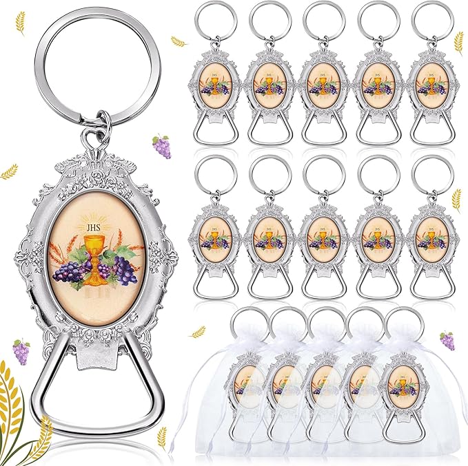 Misdary 12 Pcs First Communion Bottle Opener Keychain Catholic Bottle Opener by Misdary