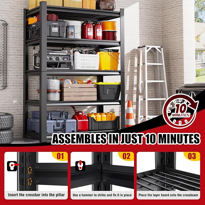 Set of 4 71"H Garage Shelving-3000LBS 5 Tier Storage Shelves, Adjustable Heavy - Image 6