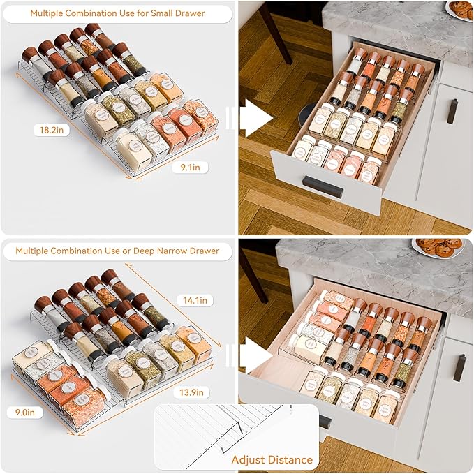 Yieach 4 Pack Adjustable Narrow In Drawer Spice Organizer - Image 6