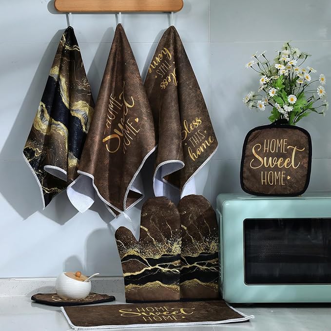 Leinuosen 8 Pcs Kitchen Towels and Dishcloths Sets Oven Mitts and Pot Holders - Image 4