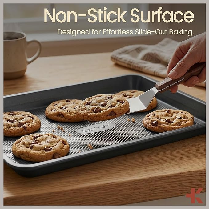 Diamond Bottom Cookie Sheet Set of 2, Nonstick Gray Carbon Steel Baking Pans - Image 5