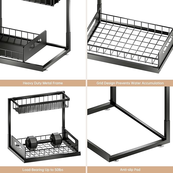 VUSIGN Under Kitchen Sink Organizer 2 Tier, Pull Out Under Sink Organizers and - Image 7