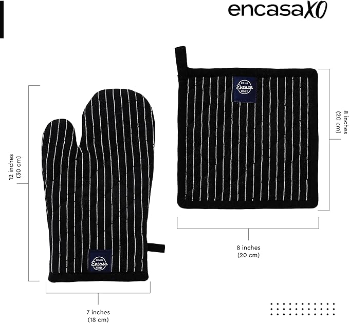 Encasa XO Heat Resistant 100% Cotton Oven Glove & Potholder Set - Image 2