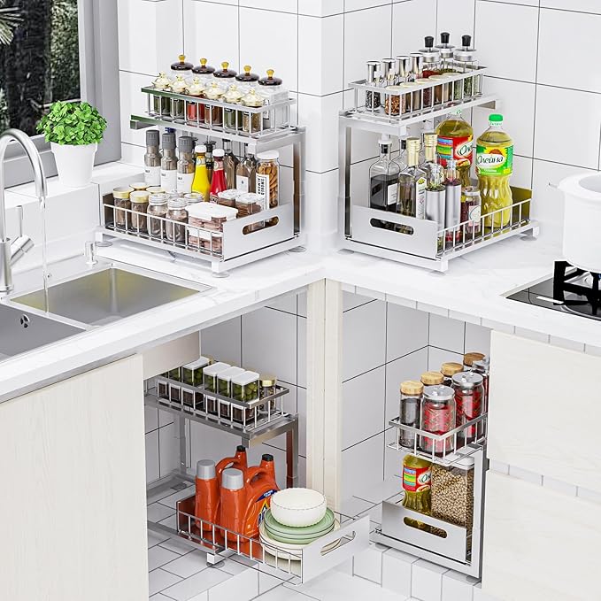 Under Sink Organizer, Heavy Duty Metal Pull Out Cabinet Organizer Slide Out - Image 3