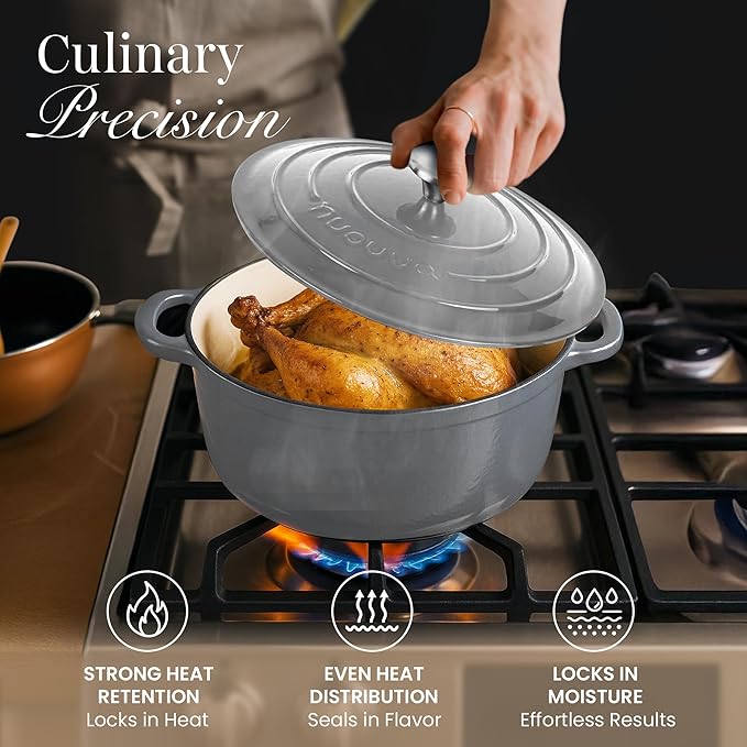Cast Iron Pot with Lid – Non-Stick Ovenproof Enamelled Casserole Pot, Oven Safe - Image 6