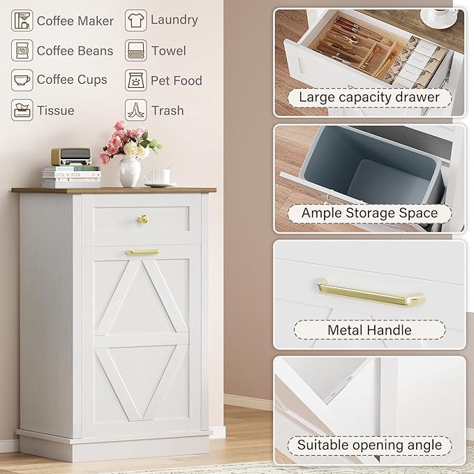 YESHOMY 10 Gallon Tilt-Out Trash Cabinet, Wooden Hidden Garbage Can Holder - Image 4
