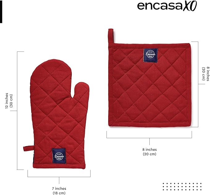 Encasa XO Heat Resistant 100% Cotton Oven Glove & Potholder Set - Image 2