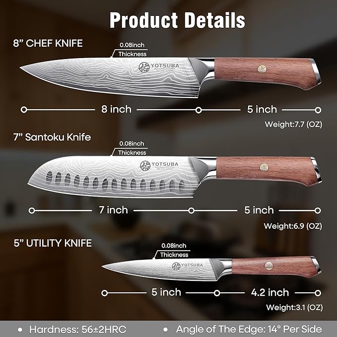 YOTSUBA 3 PCS Japanese Kitchen Knife Set, Razor Sharp High Carbon Stainless - Image 6