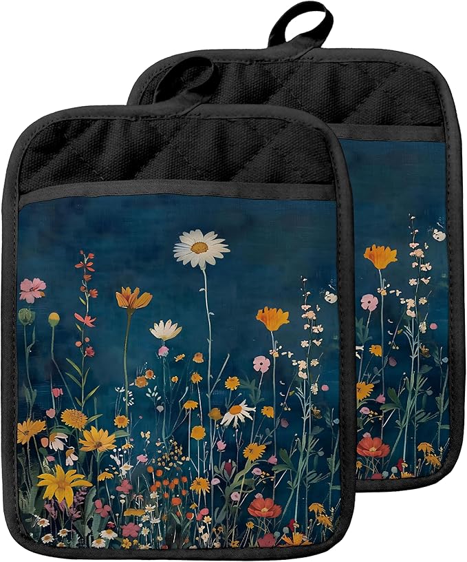 Moody Blue Wildflower Pot Holders by Unknown