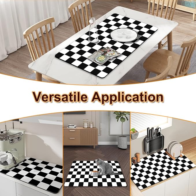 Dish Drying Mat for Kitchen, Checkered Coffee Station Mats - Image 6