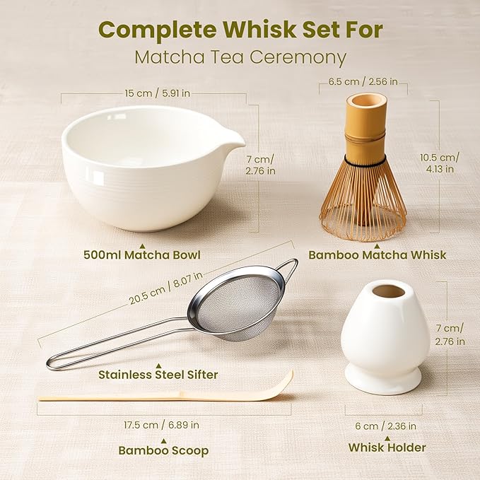 Matcha Whisk Set, Ceramic Bowl Matcha Kit & Handcrafted Bamboo Chasen, Complete - Image 2