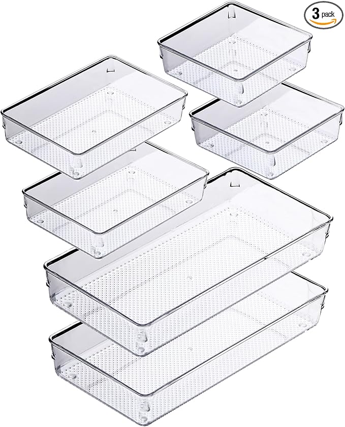 3 Pack Clear Plastic Drawer Organizer Tray Cutlery Utensil Makeups Drawer by ihomecooker
