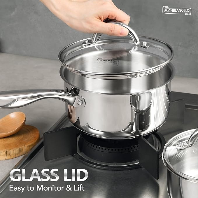 MICHELANGELO Saucepan Set 4pc, 18/10 Stainless Steel Sauce Pan - Image 2