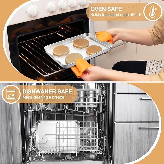 E-far Baking Sheet with Rack Set, 9.5” x 7.3” Stainless Steel Cookie Sheet - Image 4