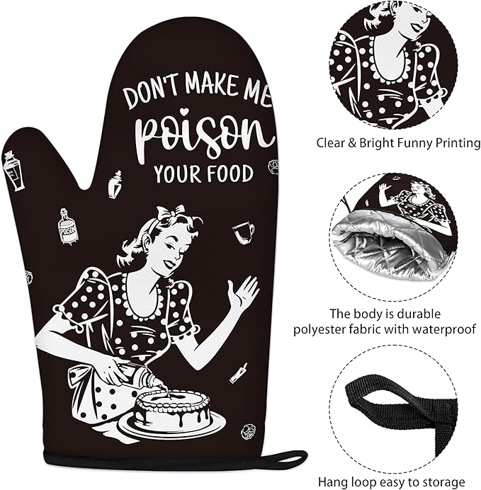 Funny Oven Mitts and Pot Holders Sets Black Kitchen Accessories Cute Kitchen - Image 3