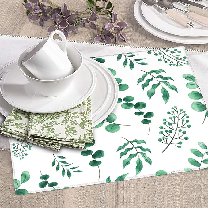 Watercolor Plant Green Leaves Dish Drying Mat - Image 7