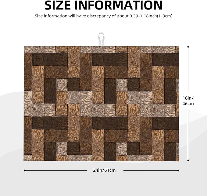 Brown Beige Dish Drying Mat Parquet Pattern Wooden Style Drying Rack Pad - Image 3