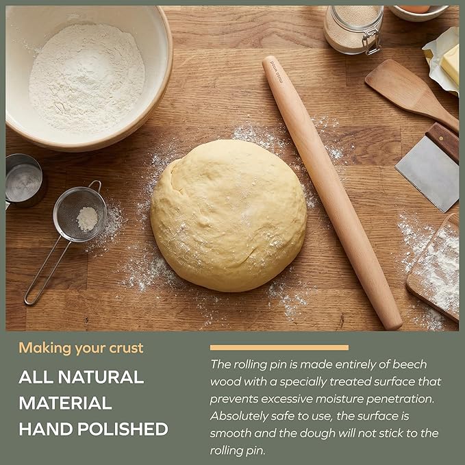 Muso Wood French Rolling Pin and Silicone Baking Mat Set, 15.75 Inch Beech Wood - Image 4
